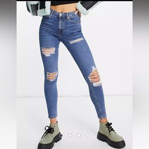 Topshop Jamie Jeans with super rip in mid blue